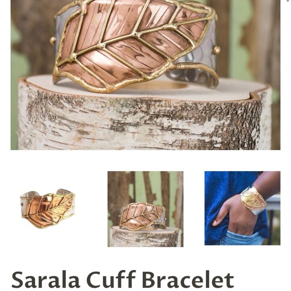Samara Cuff Gold, Silver and Copper Leaf Cuff Bracelet - Picture 2 of 5